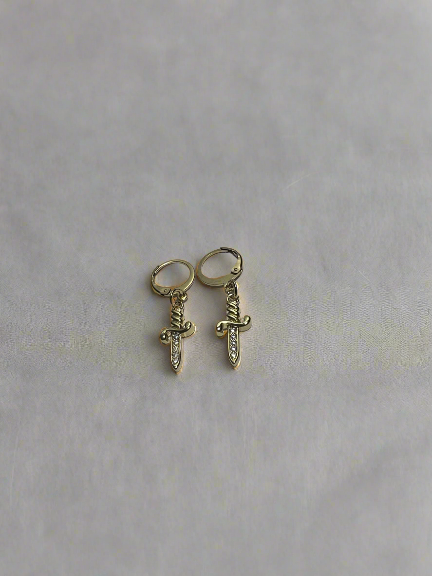 18K gold plated dagger huggies