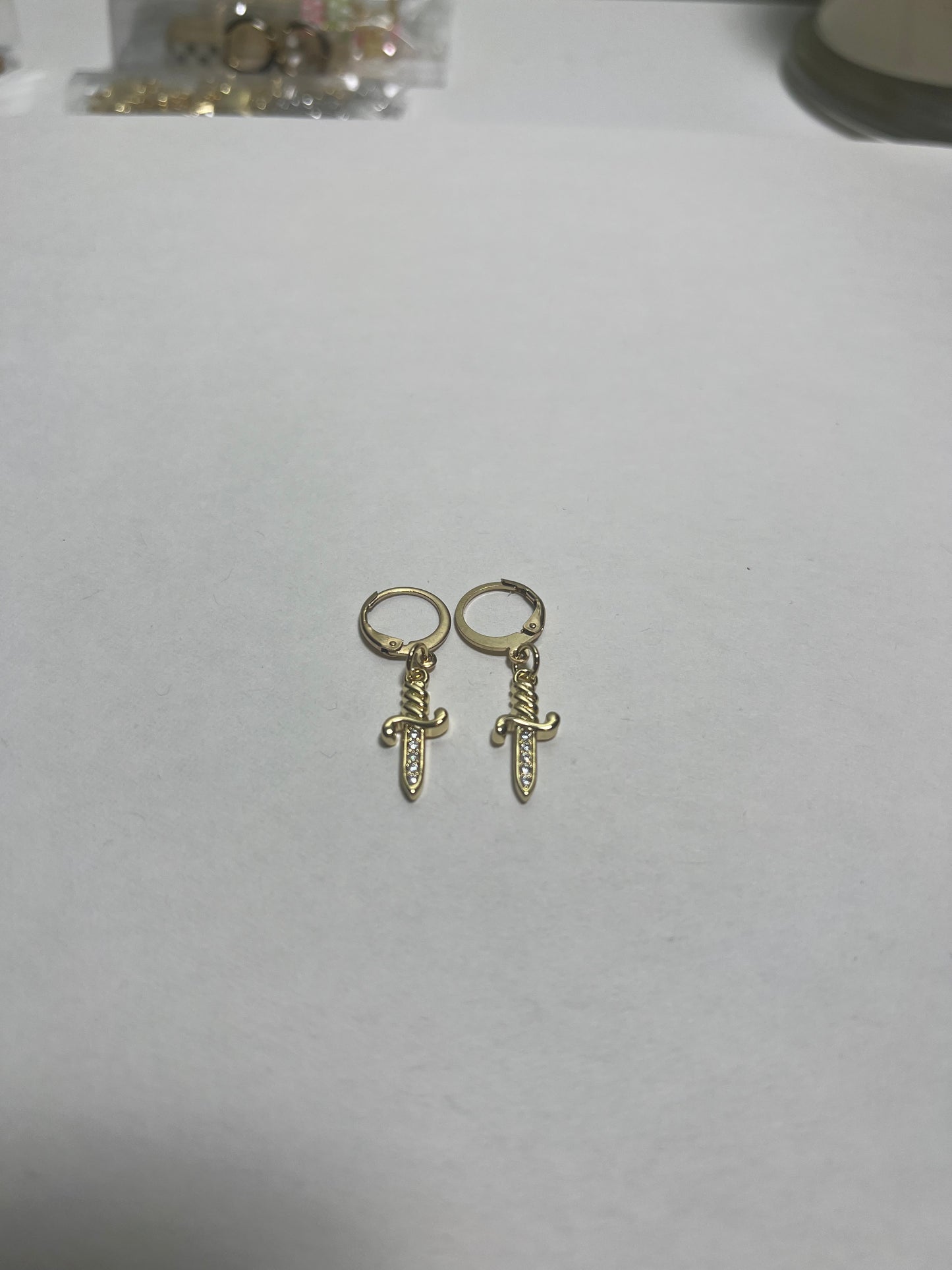 18K gold plated dagger huggies
