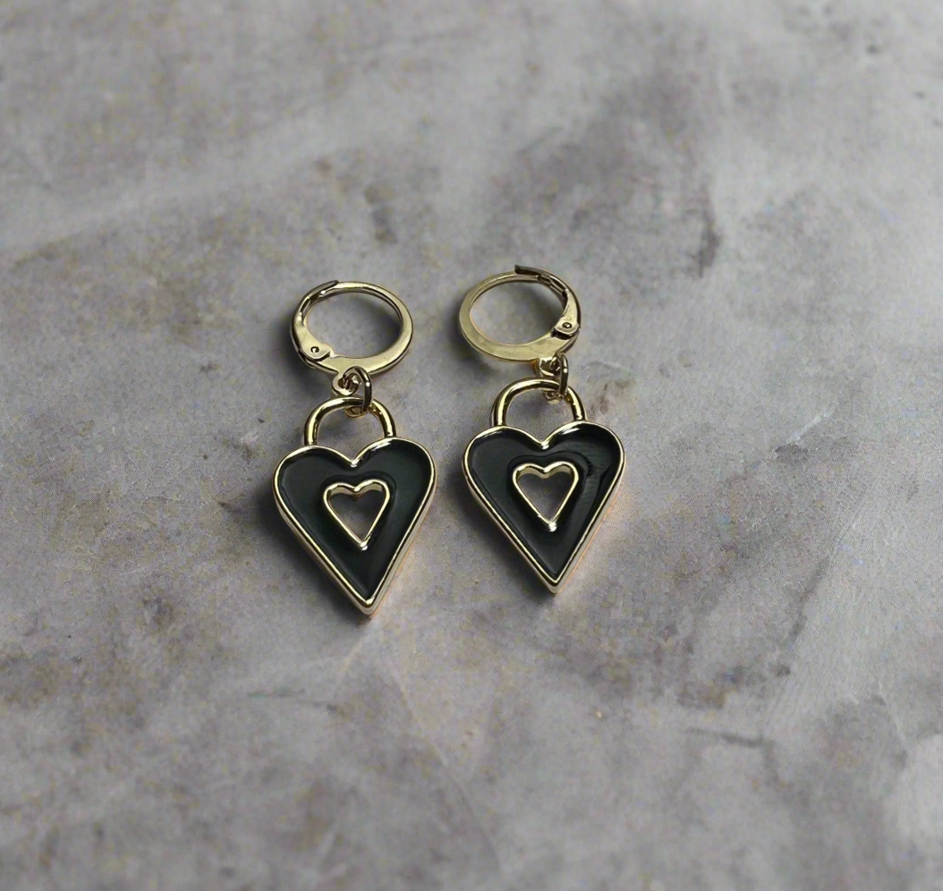 18K gold plated Black heart huggies