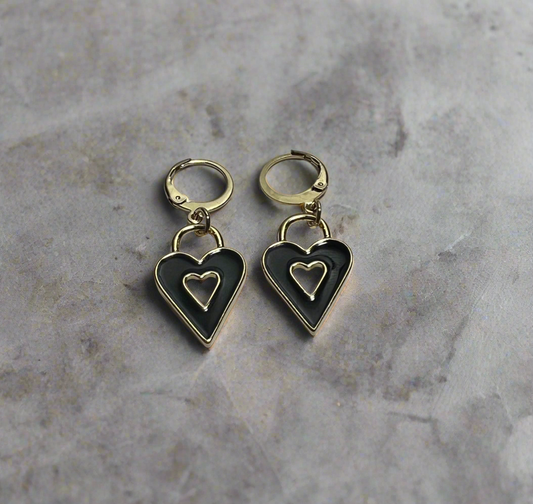 18K gold plated Black heart huggies